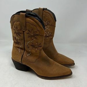 Santa Fe Boot co. brown leather floral jeweled cowboy western boots womens 7M